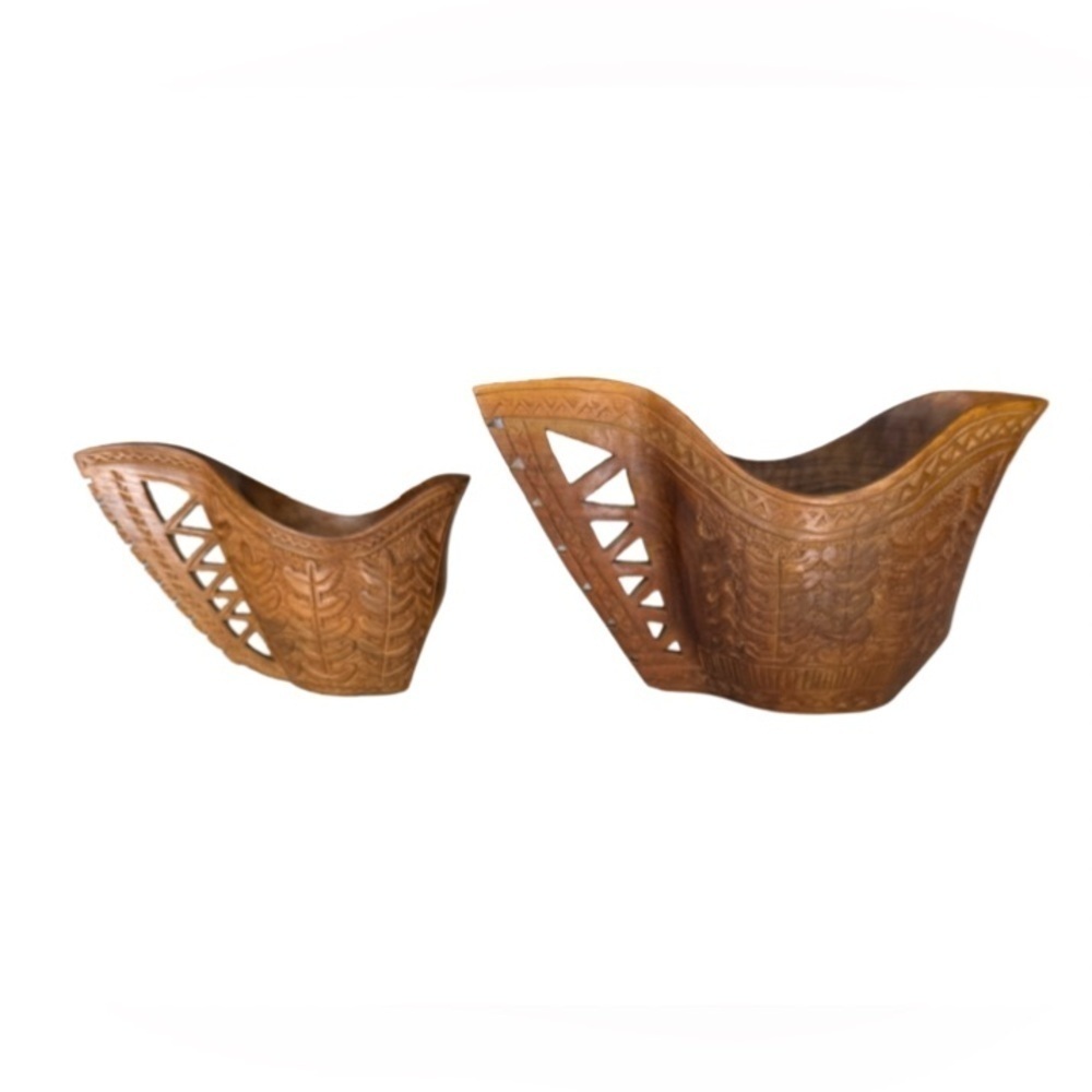 VTG Set of Two European Hand Carved Wooden Wedding Cups
